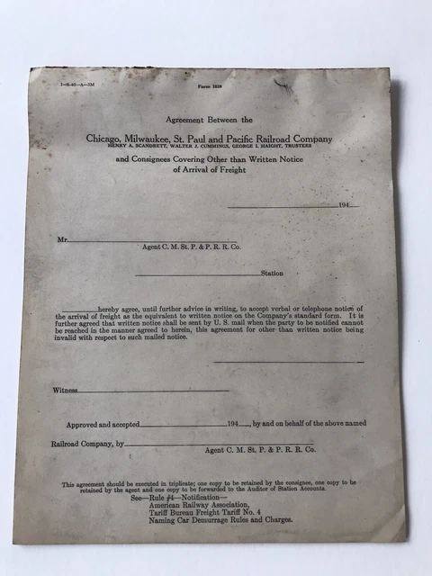 Chicago Milwaukee St. Paul and Pacific Railroad form 1039 Pad
