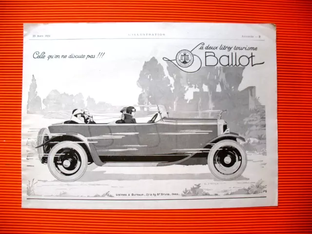 Publicite De Presse Ballot Automobile Tourisme Illustration Frock Ad 1924