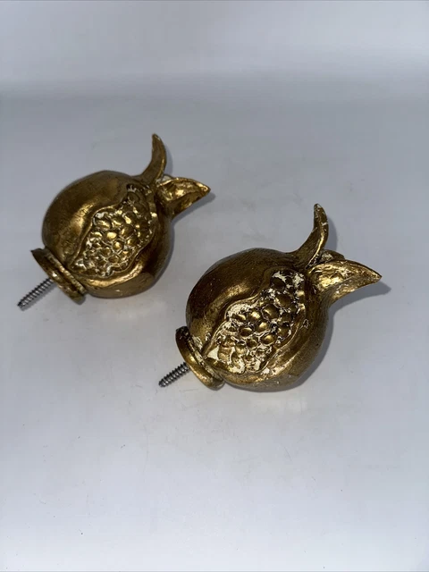 2 JRT Large Vintage Gold Painted Pomegranate Architectural Finials H. 5" W. 5"