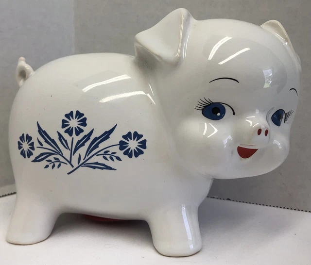VINTAGE CORNING WARE BLUE CORNFLOWER PIGGY BANK ENGLAND ORIGINAL STOPPER Mint!