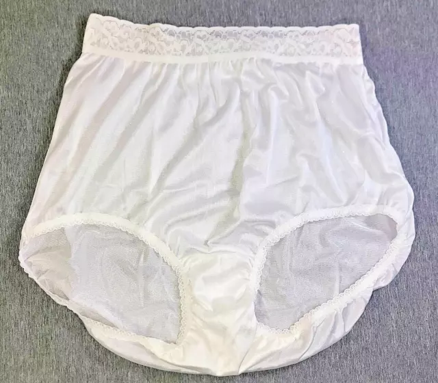 VTG SILKY HANES Shiny White Nylon Women's Panties Brief's Sz-10