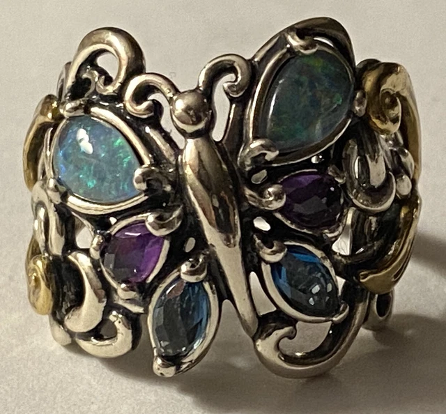 Carolyn Pollack Multi Gemstones Opal Amethyst Topaz Butterfly Ring ~ Size 10.25