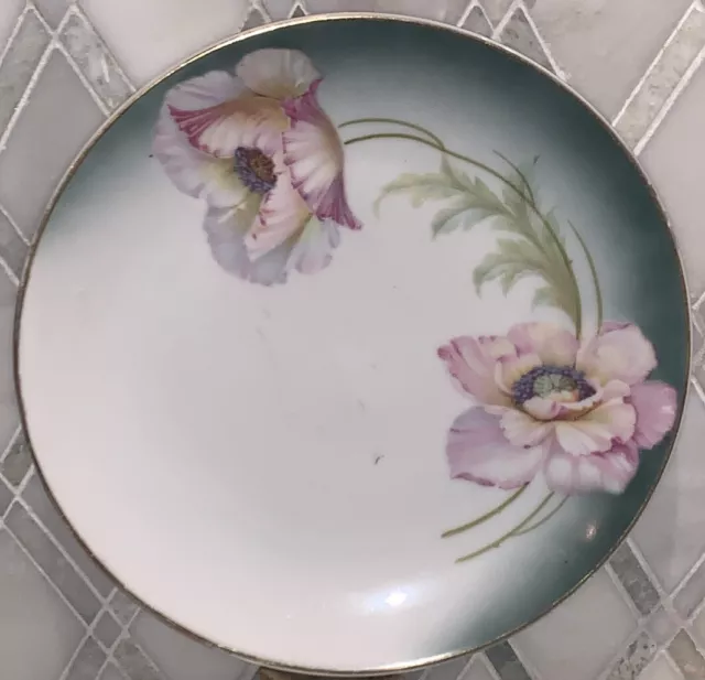 Antique PV Vessra Art Nouveau Pink Poppies Plate Art Deco 8 5/8” Handpainted