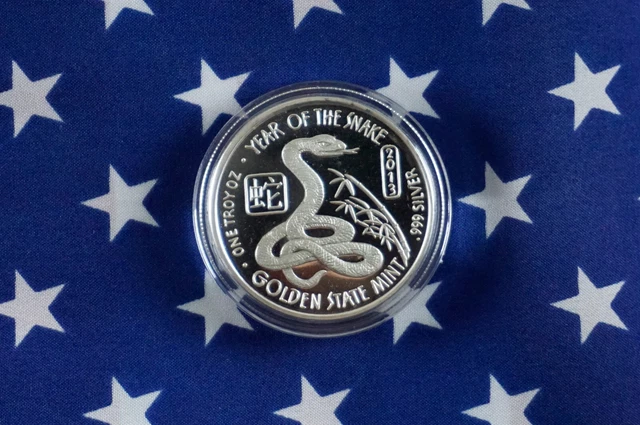 GSM 2013 Year Of The Snake Uncirculated 1oz .999 Fine Solid Silver Round   H