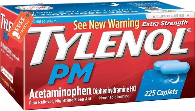 Tylenol Pm Extra Strength Pain Reliever + Sleep Aid, 225-Caplets ( 1 Pack )