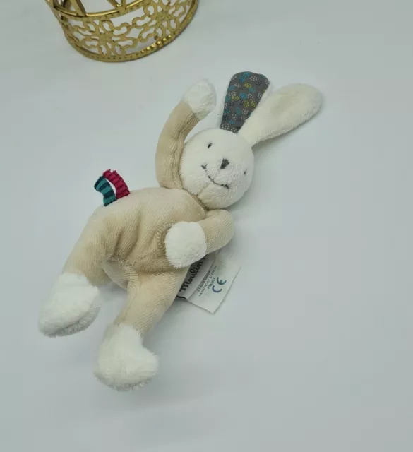 26 - Peluche Doudou Lapin Beige Blanc Luc Et Lea Scratch Moulin Roty Neuf Tetine