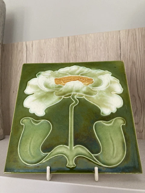 Art Nouveau 6" Embossed Majolica Tile By JH Barratt & Co C.1904