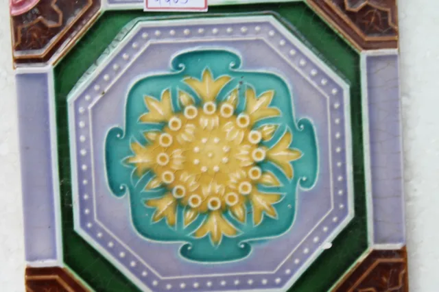 Vintage Tile Art Nouveau Majolica Yellow Flower Design Architecture Tile Nh4405 3