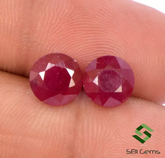 8 mm Natural Ruby Round Cut Pair 5.73 Cts Deep Red Shade Loose Gemstones GF 2