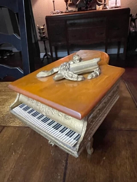 Vtg Thornes Grand Piano Music Jewelry Cigarette Box with Keyboard & Bakelite Top Vtg Thornes Grand Piano Music Jewelry Cigarette Box with Keyboard & Bakelite Top