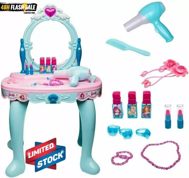 Kids Glamour Mirror Vanity Makeup Toy Dressing Table Children Play Set Xmas Gift