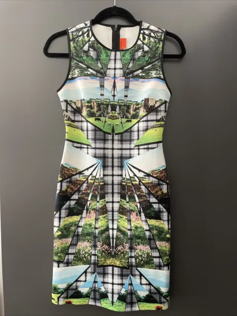 Clover Canyon Neoprene Sheath Dress in Emerald Isle Print Size Small