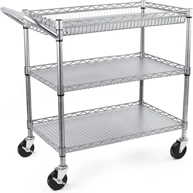Heavy Duty 3 Tier Utility Cart,990Lbs Capacity Wire Rolling Cart with Wheels, Co 2