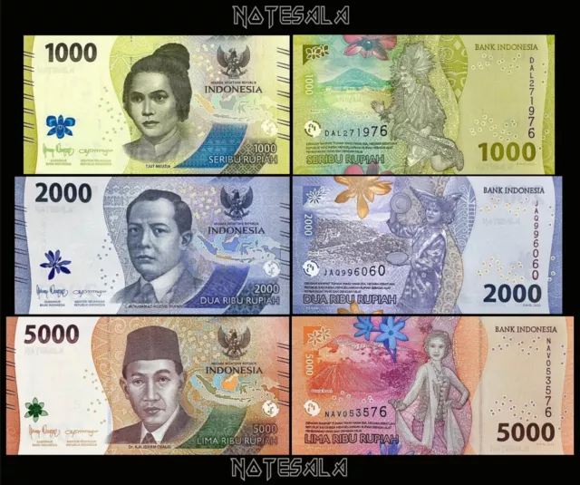 INDONESIA SET 3 Pcs 1000, 2000 & 5000 RUPIAH 2022 Pick-W162-W163-W164 NEW-UNC