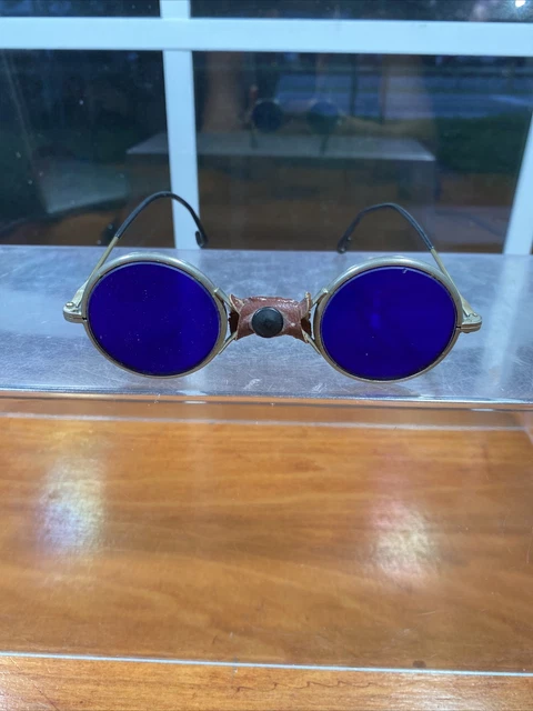 Antique Cobalt Blue Willson Sunglasses Goggles Old Vtg Steampunk Safety Glasses