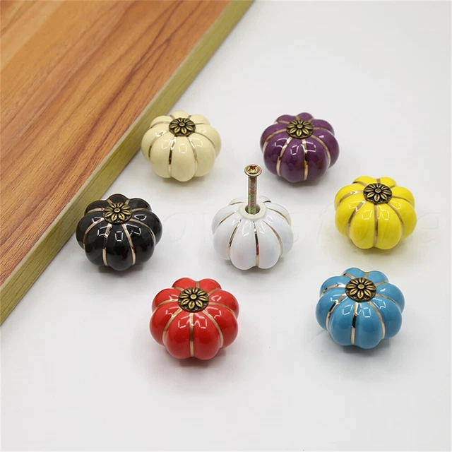 1Pc Ceramic Pumpkin Pulls Handles Bedroom Kitchen Cabinet Cupboard Door Knobs