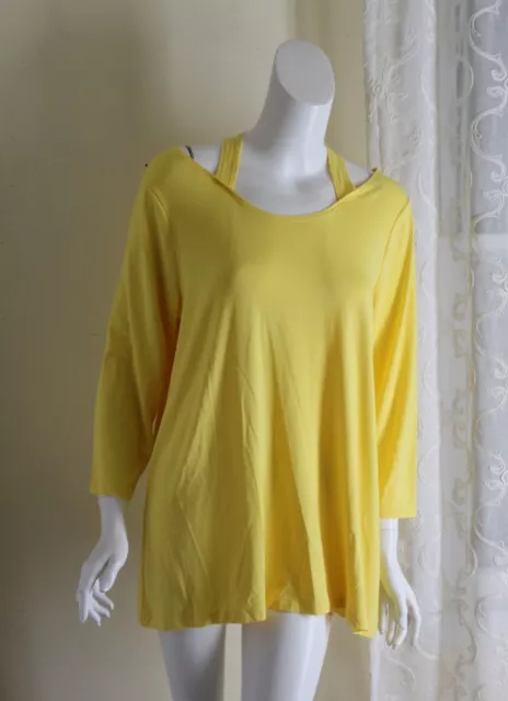 Nwt Chico's Zenergy 2L Frío Al Hombro Artsy Amarillo Jersey Punto Camisa Túnica