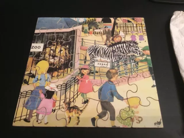 Vintage wooden childrens' jigsaw puzzle. The Zoo. Abbatt Toys. 25 pieces 1960s