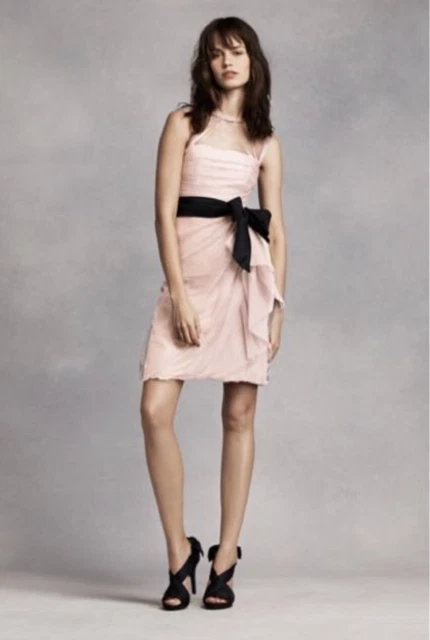 White Vera Wang Formal Pink Dress Sz 10 Bobbin Net Illusion Bridesmaid Wedding