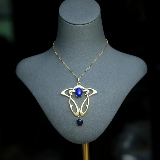 Collier Pendentif Art Nouveau – Aigue-marine Et Perle – Doré Vieilli – Femme