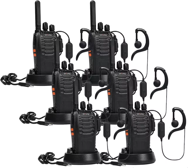 Walkie Talkie 16 Canali 6Pz Lungo Raggio con Base di Ricarica USB e Auricolari