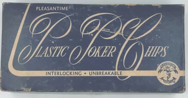 Vintage Pleasantime Games 100 Plastic Poker Chips Full Box Red White & Blue