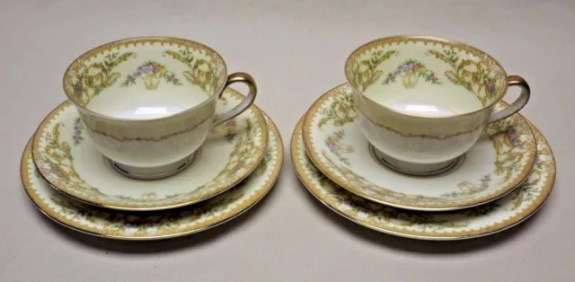 Noritake China Nanette set of 2 - 3 pc Footed Teacup, Saucer and Luncheon Plates