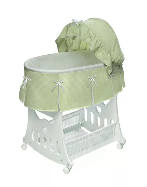 Badger Basket Portable Bassinet 'N Cradle with Toybox Base, Sage Pleated  920 2