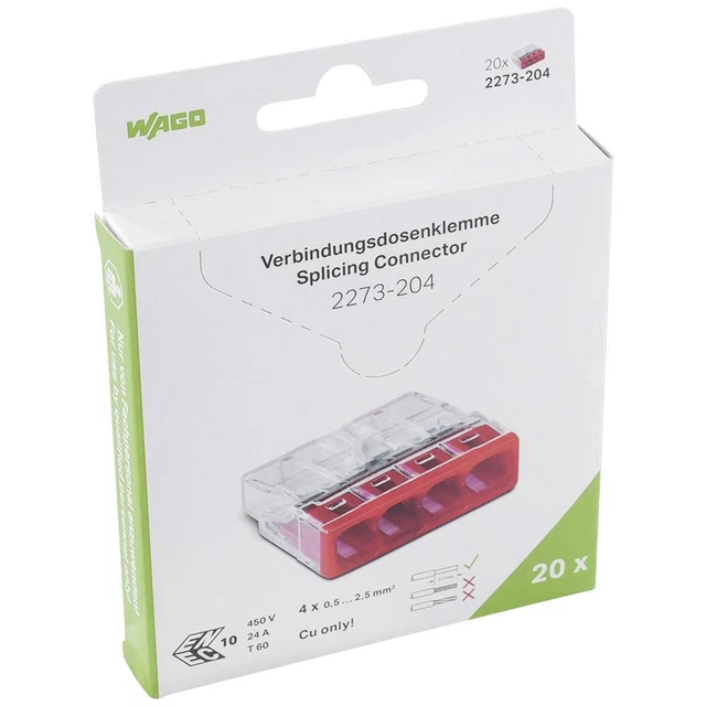 Borne de raccordement rigide: 0.5-2.5 mm² Nombre de pôles (num): 4 WAGO 20