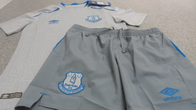 Official Umbro Everton Junior Boy's Girls Away Kit 2017/18(Shirt & Shorts Only)
