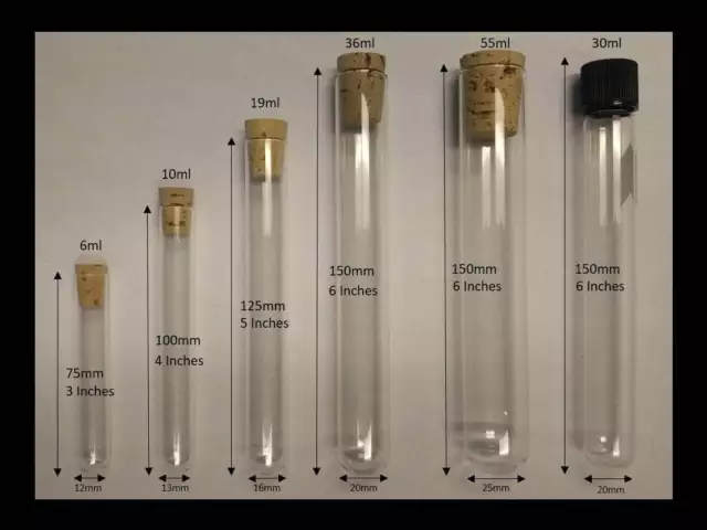 100 count Glass test tubes with cork stoppers/caps