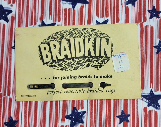 Aguja de alfombra vintage Braidkin trenzad-Aid Co tarjeta original Miller & Rhodes Richmond