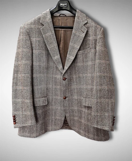 Mario Barutti HARRIS TWEED jacket blazer men 56 R46 checkered herringbone