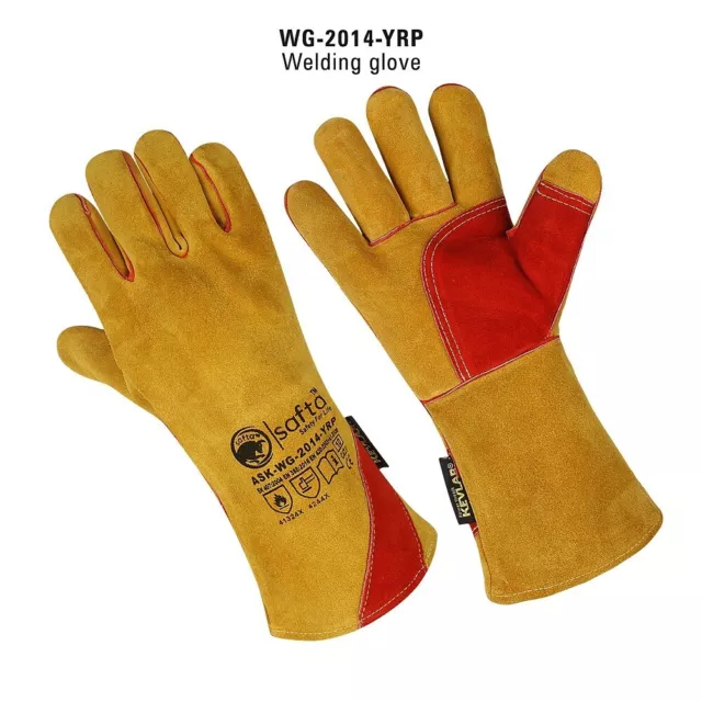 Gloves Welding Cow Leather Heat Resistant BBQ Fire Tig Mig Welders Gauntlets