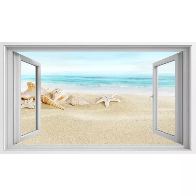 Bild auf Leinwand Fensterblick Muscheln am Sandstrand Sagenhafter Effekt Wandbil