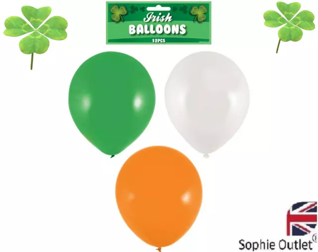 12x TRI COLOUR BALLOONS ST PATRICK`S DAY Party Decor Irish Reusable Balloon