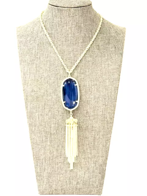 Kendra Scott Rayne Cobalt Blue Tassel Pendant Necklace Gold Chain Layering NWT