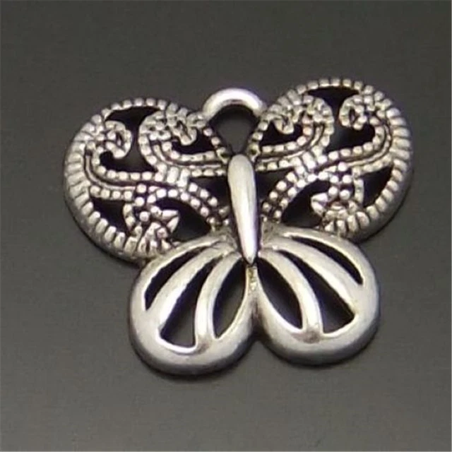 30 Stück Retro Silber Metall Hohl Schmetterling geformt Charme Anhänger Schmuck