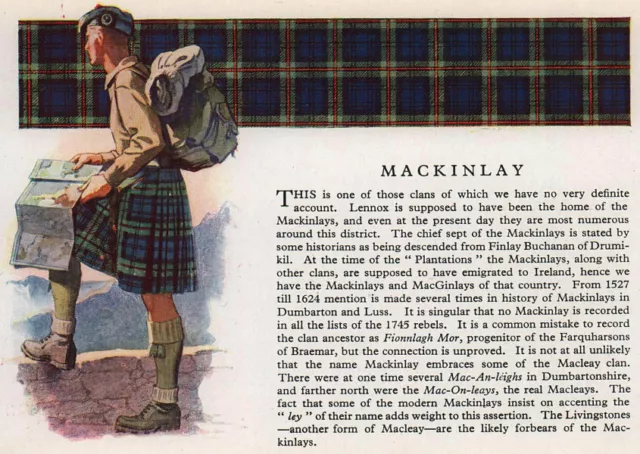 MacKinlay. Scotland Scottish clans tartans arms 1957 old vintage print picture