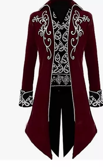 VOREING Mens Steampunk Vintage Tailcoat Jacket Gothic Victorian Frock Coat Red