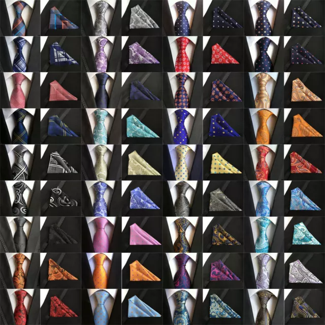 Lot Mens ties   & Pocket Square Handkerchief SET Paisley Party 48 Colors