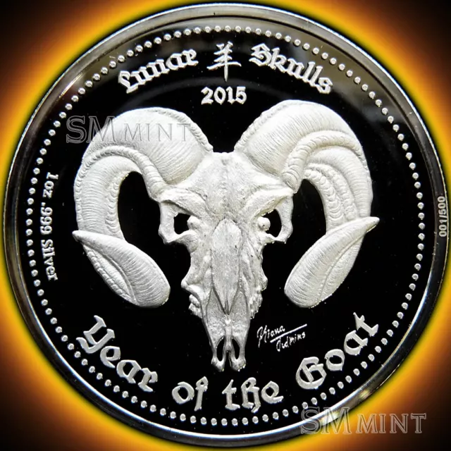 PROOF - 2015 GHANA "Lunar Skulls" YEAR OF THE GOAT 1oz Silver Coin