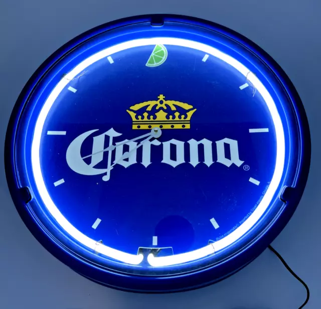 17" Corona Beer Sign Double Neon Clock White Neon Man Cave Bar Garage