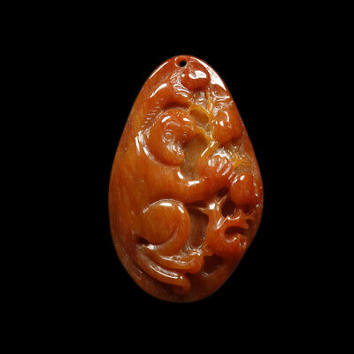 Certified Grade A 100% Natural Red Jadeite Jade Pendant Hand-carved Monkey 04033