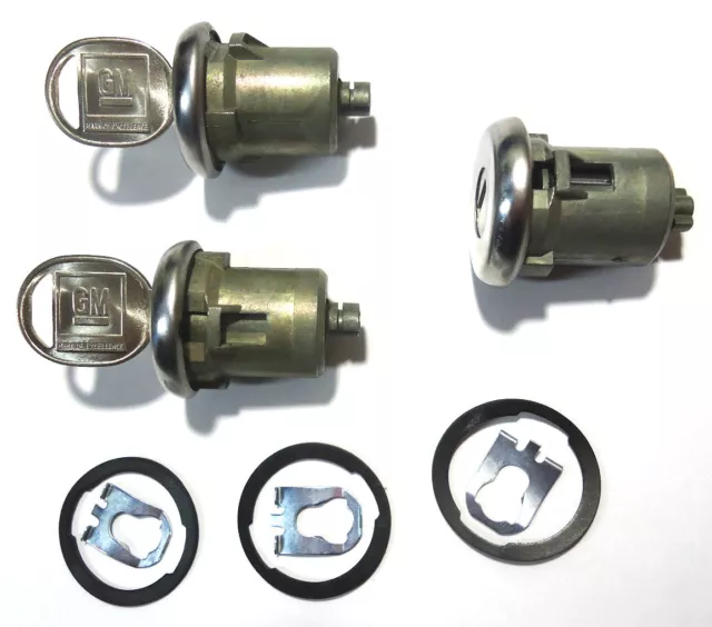New GM OEM Chrome Doors/Trunk Lock Key Cylinder Set With Keys To Match