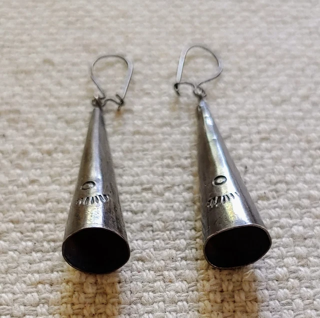 Hand Made Fur Trade Era Silver Cone Earrings Danglers Hudson Bay