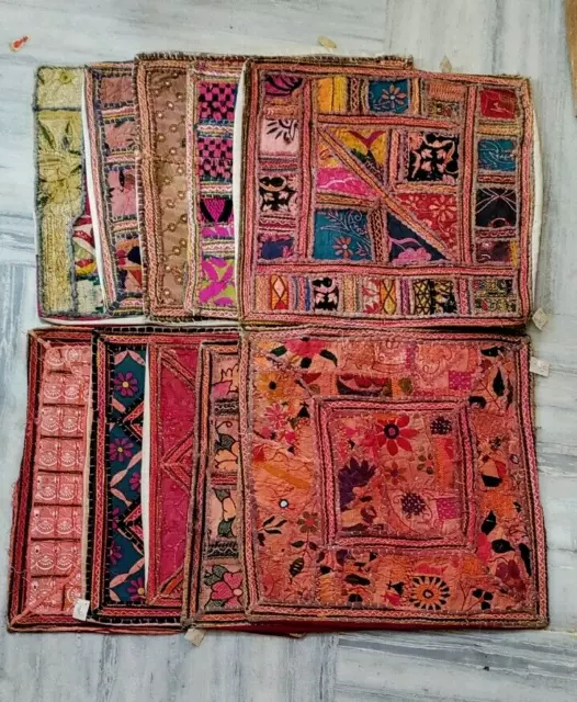 Vecchio Copricuscino Lotto Di 10 Vintage Misto Materiale Toppa Lavoro Federe #14
