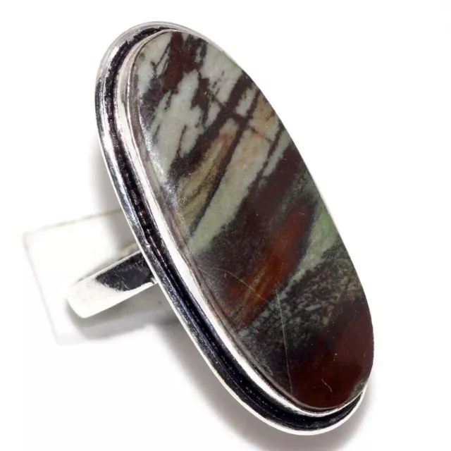 925 Silver Plated-Picasso Jasper Ethnic Ring Jewelry US Size-8 JW