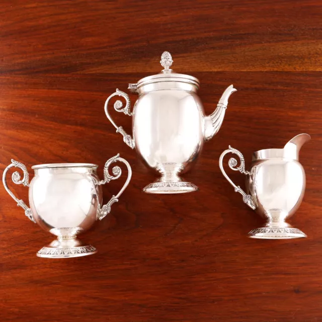 Alfredo Mazza Italian 800 Silver 3Pc Demitasse Set Rams Head Handles No Mono