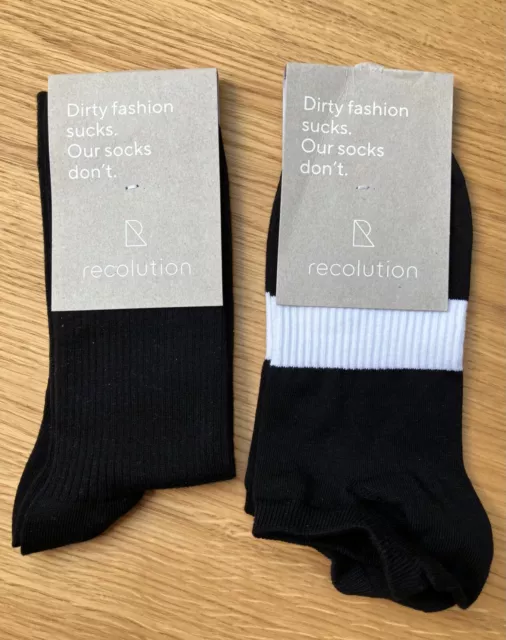 2 Paar Socken schwarz/weiß von RECOLUTION Gr. 39-42 Unisex - Biobaumwolle - NEU